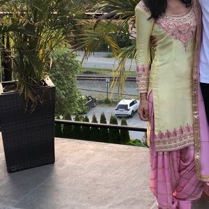 Pastel yellow and pink indian salwar suit